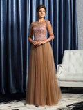A-Linie/Princess-Linie U-Ausschnitt 3/4 Ärmel Lang Stretch-Satin Kleider für die Brautmutter