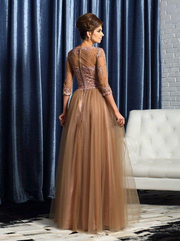 A-Linie/Princess-Linie U-Ausschnitt 3/4 Ärmel Lang Stretch-Satin Kleider für die Brautmutter