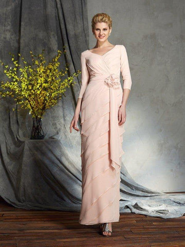 A-Linie/Princess-Linie U-Ausschnitt Applikationen 3/4 Ärmel Lang Chiffon Brautmutterkleider