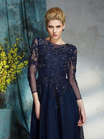 A-Linie/Princess-Linie U-Ausschnitt Applikationen 3/4 Ärmel Lang Chiffon Brautmutterkleider