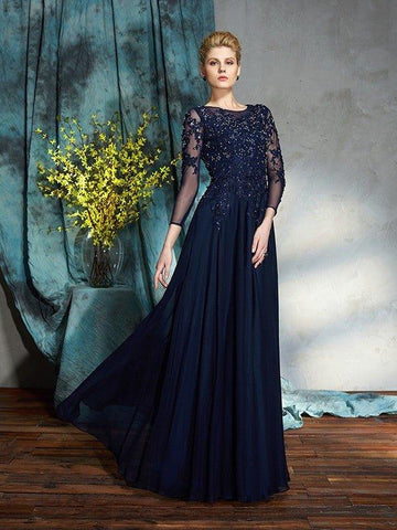 A-Linie/Princess-Linie U-Ausschnitt Applikationen 3/4 Ärmel Lang Chiffon Brautmutterkleider