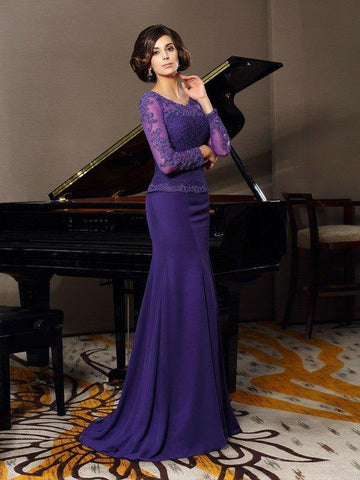 A-Linie/Princess-Linie U-Ausschnitt Applikationen 3/4 Ärmel Lang Chiffon Brautmutterkleider
