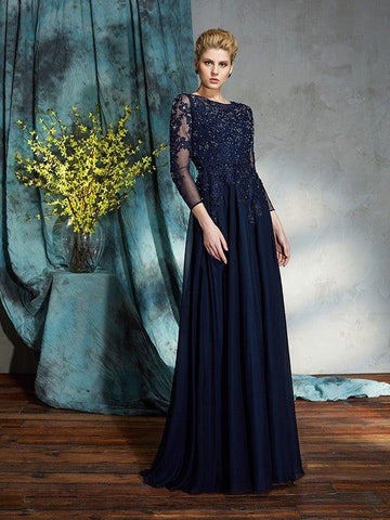A-Linie/Princess-Linie U-Ausschnitt Applikationen 3/4 Ärmel Lang Chiffon Brautmutterkleider