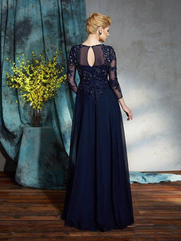 A-Linie/Princess-Linie U-Ausschnitt Applikationen 3/4 Ärmel Lang Chiffon Brautmutterkleider