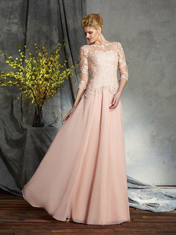 A-Linie/Princess-Linie U-Ausschnitt Applikationen 3/4 Ärmel Lang Chiffon Brautmutterkleider