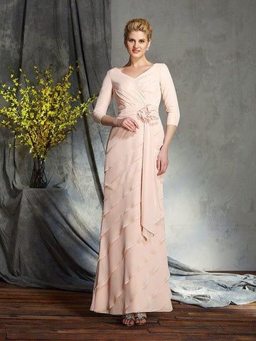 A-Linie/Princess-Linie U-Ausschnitt Applikationen 3/4 Ärmel Lang Chiffon Brautmutterkleider
