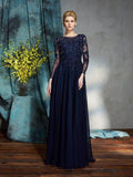 Abito da Sposa per la Madre in Chiffon Lungo con Scollo a Cuore/Principessa, Maniche 3/4 e Applique a Linea A