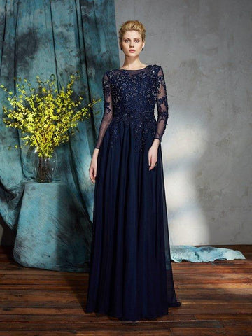 A-Linie/Princess-Linie U-Ausschnitt Applikationen 3/4 Ärmel Lang Chiffon Brautmutterkleider