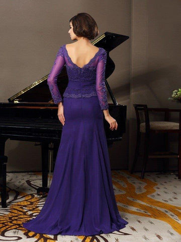 A-Linie/Princess-Linie U-Ausschnitt Applikationen 3/4 Ärmel Lang Chiffon Brautmutterkleider