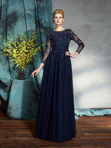 A-Linie/Princess-Linie U-Ausschnitt Applikationen 3/4 Ärmel Lang Chiffon Brautmutterkleider