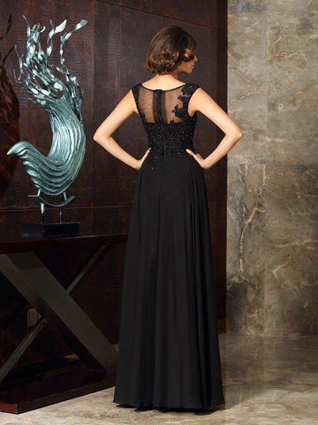 A-Linie/Princess-Linie U-Ausschnitt Applikationen Ärmellos Lange Chiffon Brautmutterkleider