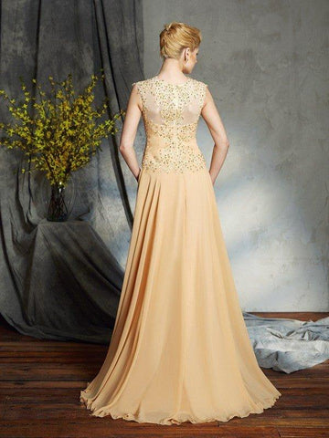 A-Linie/Princess-Linie U-Ausschnitt Applikationen Ärmellos Lange Chiffon Brautmutterkleider