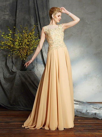 A-Linie/Princess-Linie U-Ausschnitt Applikationen Ärmellos Lange Chiffon Brautmutterkleider