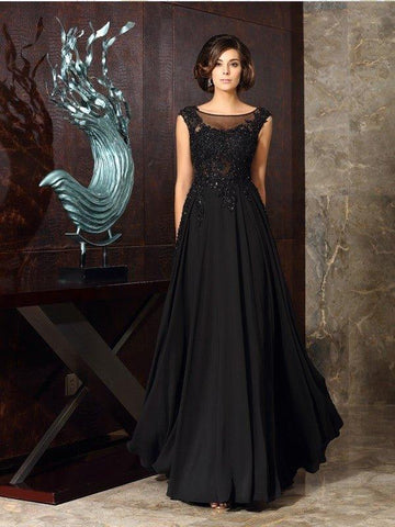 A-Linie/Princess-Linie U-Ausschnitt Applikationen Ärmellos Lange Chiffon Brautmutterkleider