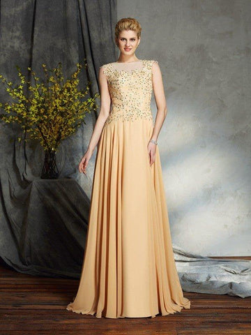 A-Linie/Princess-Linie U-Ausschnitt Applikationen Ärmellos Lange Chiffon Brautmutterkleider