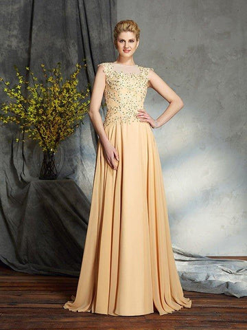 A-Linie/Princess-Linie U-Ausschnitt Applikationen Ärmellos Lange Chiffon Brautmutterkleider