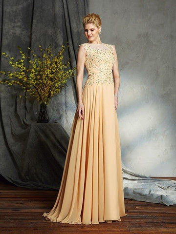 A-Linie/Princess-Linie U-Ausschnitt Applikationen Ärmellos Lange Chiffon Brautmutterkleider