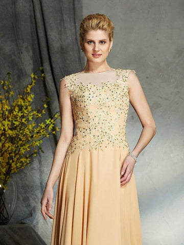 A-Linie/Princess-Linie U-Ausschnitt Applikationen Ärmellos Lange Chiffon Brautmutterkleider