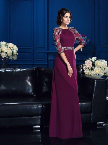 A-Linie/Princess-Linie U-Ausschnitt Perlen verziert 3/4 Ärmel Lang Chiffon Brautmutterkleider