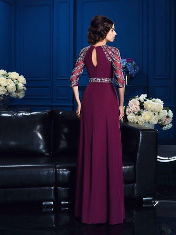 A-Linie/Princess-Linie U-Ausschnitt Perlen verziert 3/4 Ärmel Lang Chiffon Brautmutterkleider