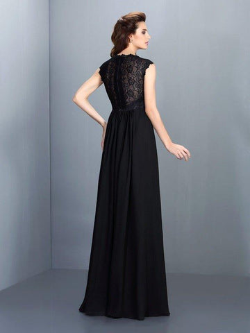 A-Linie/Princess-Linie U-Ausschnitt Spitze Ärmellos Lange Chiffon Brautjungfernkleider