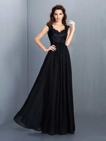 A-Linie/Princess-Linie U-Ausschnitt Spitze Ärmellos Lange Chiffon Brautjungfernkleider