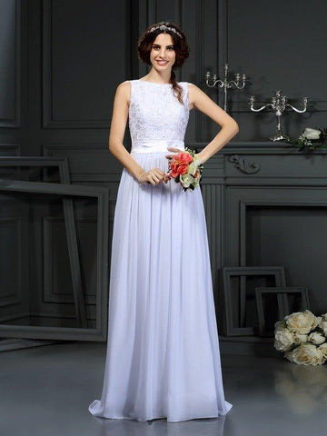 A-Linie/Princess-Linie U-Ausschnitt Spitze Ärmellos Lange Chiffon Brautkleider