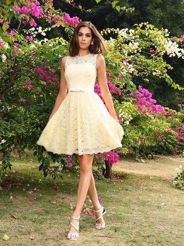 A-Linie/Princess-Linie U-Ausschnitt Spitze Ärmellos Kurz Stretch-Satin Brautjungfernkleider