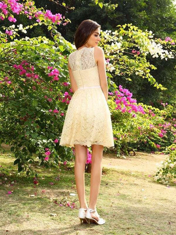 A-Linie/Princess-Linie U-Ausschnitt Spitze Ärmellos Kurz Stretch-Satin Brautjungfernkleider