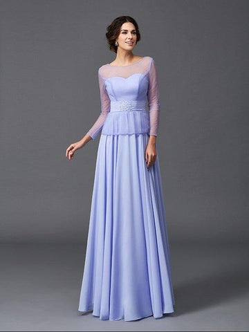 A-Linie/Princess-Linie U-Ausschnitt Rüschen Lange Ärmel Lang Chiffon Brautmutterkleider