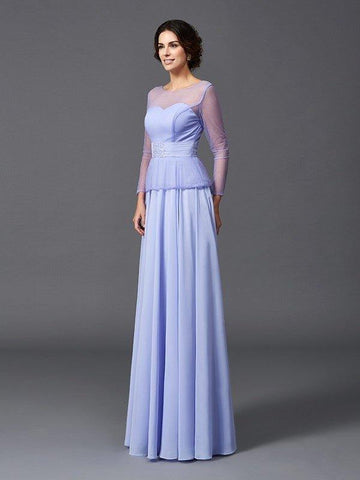 A-Linie/Princess-Linie U-Ausschnitt Rüschen Lange Ärmel Lang Chiffon Brautmutterkleider