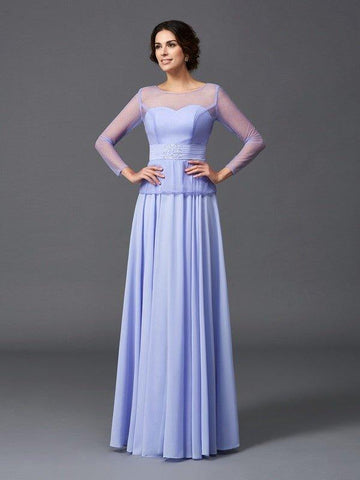 A-Linie/Princess-Linie U-Ausschnitt Rüschen Lange Ärmel Lang Chiffon Brautmutterkleider