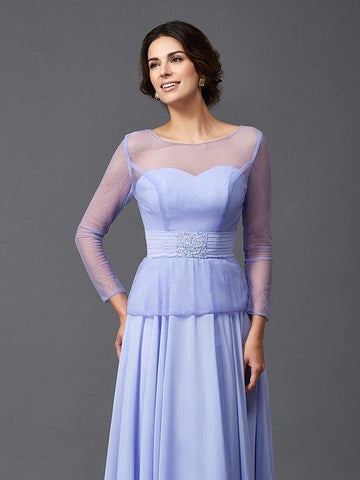 A-Linie/Princess-Linie U-Ausschnitt Rüschen Lange Ärmel Lang Chiffon Brautmutterkleider