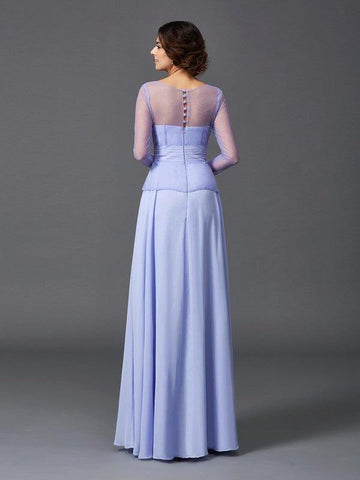 A-Linie/Princess-Linie U-Ausschnitt Rüschen Lange Ärmel Lang Chiffon Brautmutterkleider