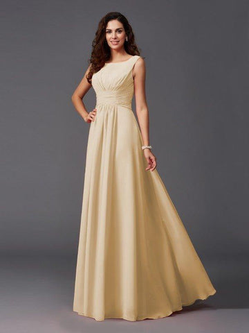 A-Linie/Princess-Linie U-Ausschnitt Rüschen Ärmellos Lange Chiffon Brautjungfernkleider