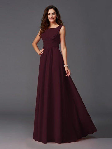 A-Linie/Princess-Linie U-Ausschnitt Rüschen Ärmellos Lange Chiffon Brautjungfernkleider