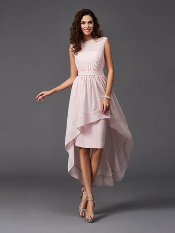 A-Linie/Princess-Linie U-Ausschnitt Schärpen/Bänder/Gürtel Ärmellos High Low Chiffon Brautjungfernkleider