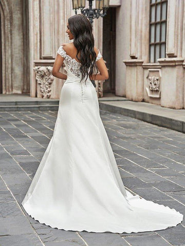 A-Linie/Princess-Linie U-Ausschnitt Satin Spitze Ärmellos Kapelle-schleppe Brautkleider