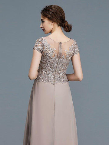 A-Linie/Princess-Linie U-Ausschnitt Kurze Ärmel Applikationen Bodenlang Chiffon Brautmutterkleider