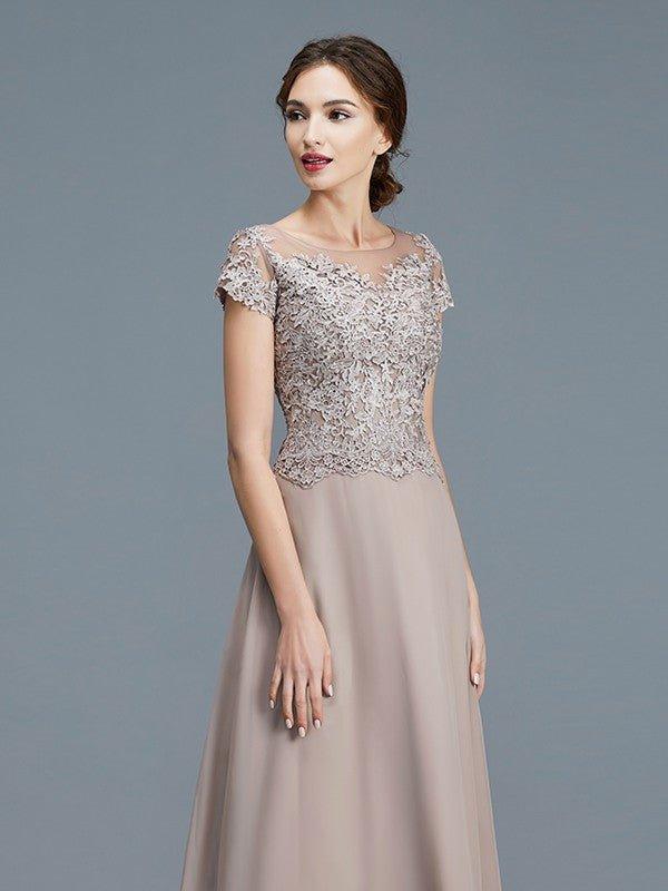 A-Line/Princess Scoop Short Sleeves Applique Floor-Length Chiffon Mother of the Bride Dresses