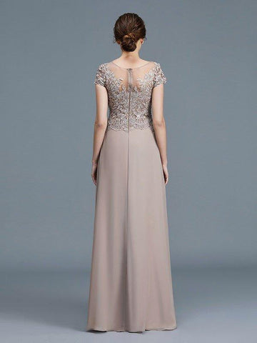 A-Linie/Princess-Linie U-Ausschnitt Kurze Ärmel Applikationen Bodenlang Chiffon Brautmutterkleider
