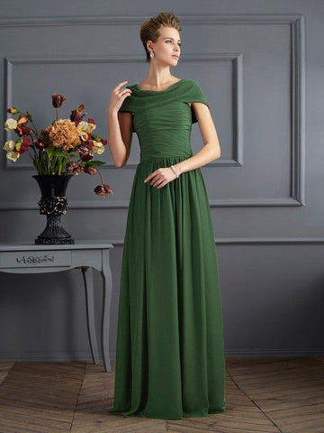 A-Linie/Princess-Linie U-Ausschnitt Kurze Ärmel Falten Lang Chiffon Brautmutterkleider