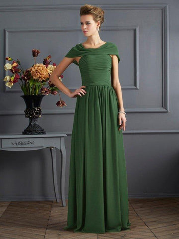 A-Linie/Princess-Linie U-Ausschnitt Kurze Ärmel Falten Lang Chiffon Brautmutterkleider