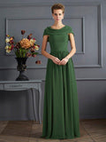 A-Linie/Princess-Linie U-Ausschnitt Kurze Ärmel Falten Lang Chiffon Brautmutterkleider