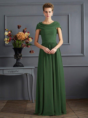 A-Linie/Princess-Linie U-Ausschnitt Kurze Ärmel Falten Lang Chiffon Brautmutterkleider