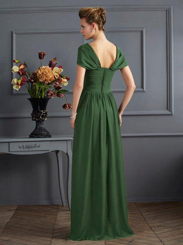 A-Linie/Princess-Linie U-Ausschnitt Kurze Ärmel Falten Lang Chiffon Brautmutterkleider
