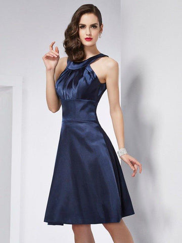 A-Linie/Princess-Linie U-Ausschnitt Ärmellos Falten Kurz Stretch-Satin Brautjungfernkleider