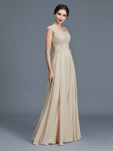 A-Linie/Princess-Linie U-Ausschnitt Ärmellos Rüschen Chiffon Bodenlang Kleider für die Brautmutter