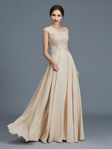 A-Linie/Princess-Linie U-Ausschnitt Ärmellos Rüschen Chiffon Bodenlang Kleider für die Brautmutter