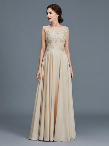 A-Linie/Princess-Linie U-Ausschnitt Ärmellos Rüschen Chiffon Bodenlang Kleider für die Brautmutter
